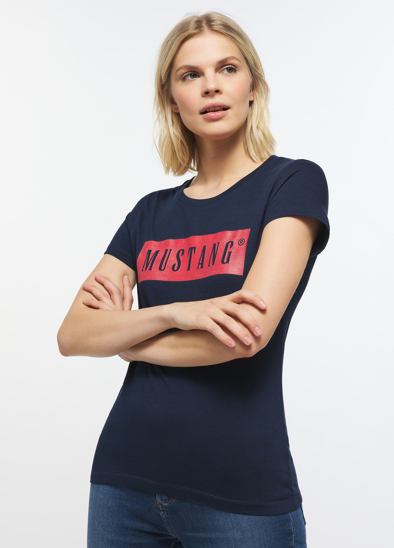 Damski T Shirt Mustang Alina C Logo Tee Blue Nights - 1013220-4085