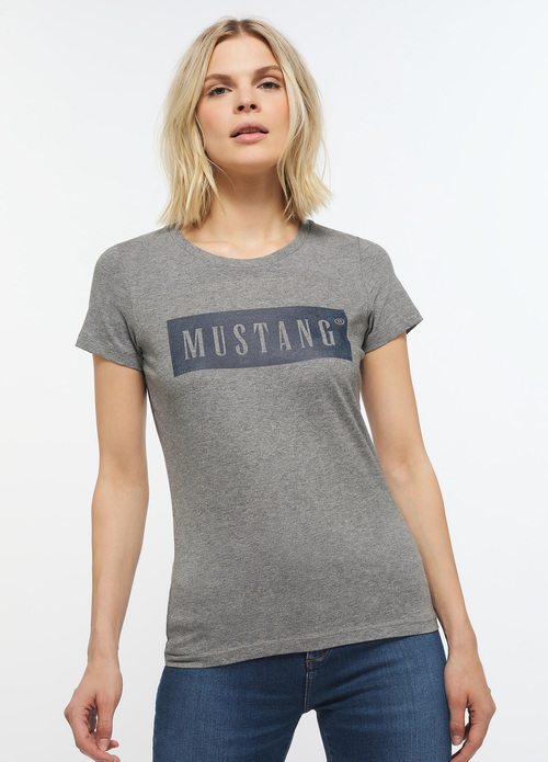 Damski T Shirt Mustang Alina C Logo Tee Light Grey Melange - 1013220-4141