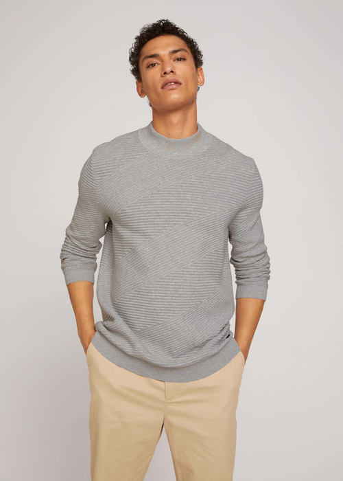 Tom Tailor Geometric Structured Sweater Light Stone Grey Melange - 1028385-15398