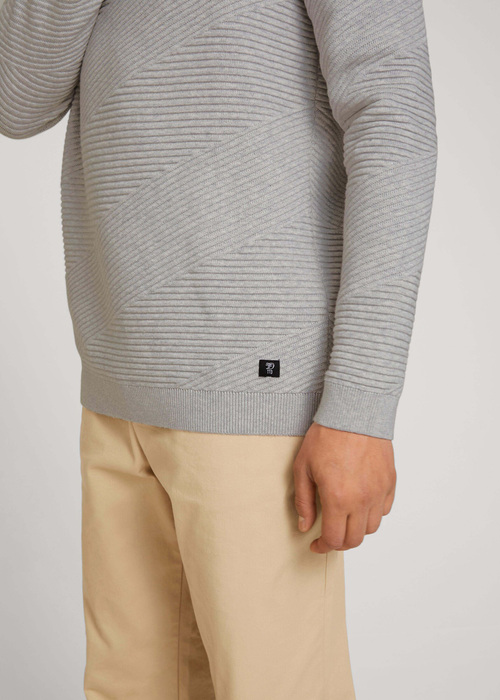 Meska Bluza Tom Tailor Geometric Structured Sweater Light Stone Grey Melange - 1028385-15398