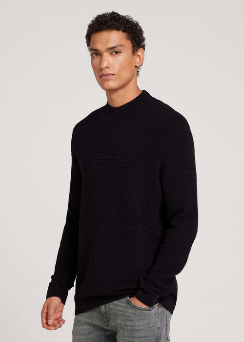 Tom Tailor Geometric Structured Sweater - Black 1028385-29999 