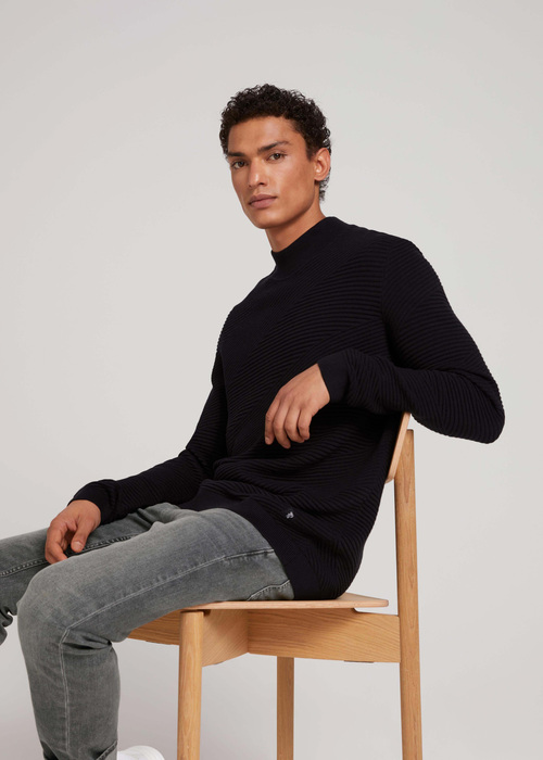 Meska Bluza Tom Tailor Geometric Structured Sweater Black - 1028385-29999