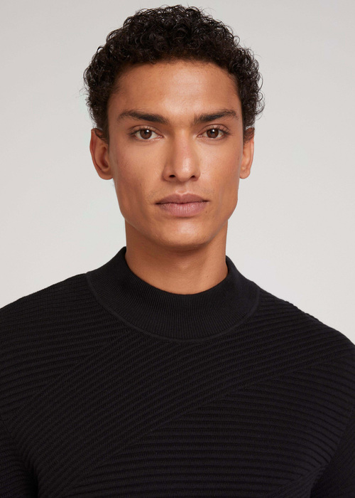 Meska Bluza Tom Tailor Geometric Structured Sweater Black - 1028385-29999