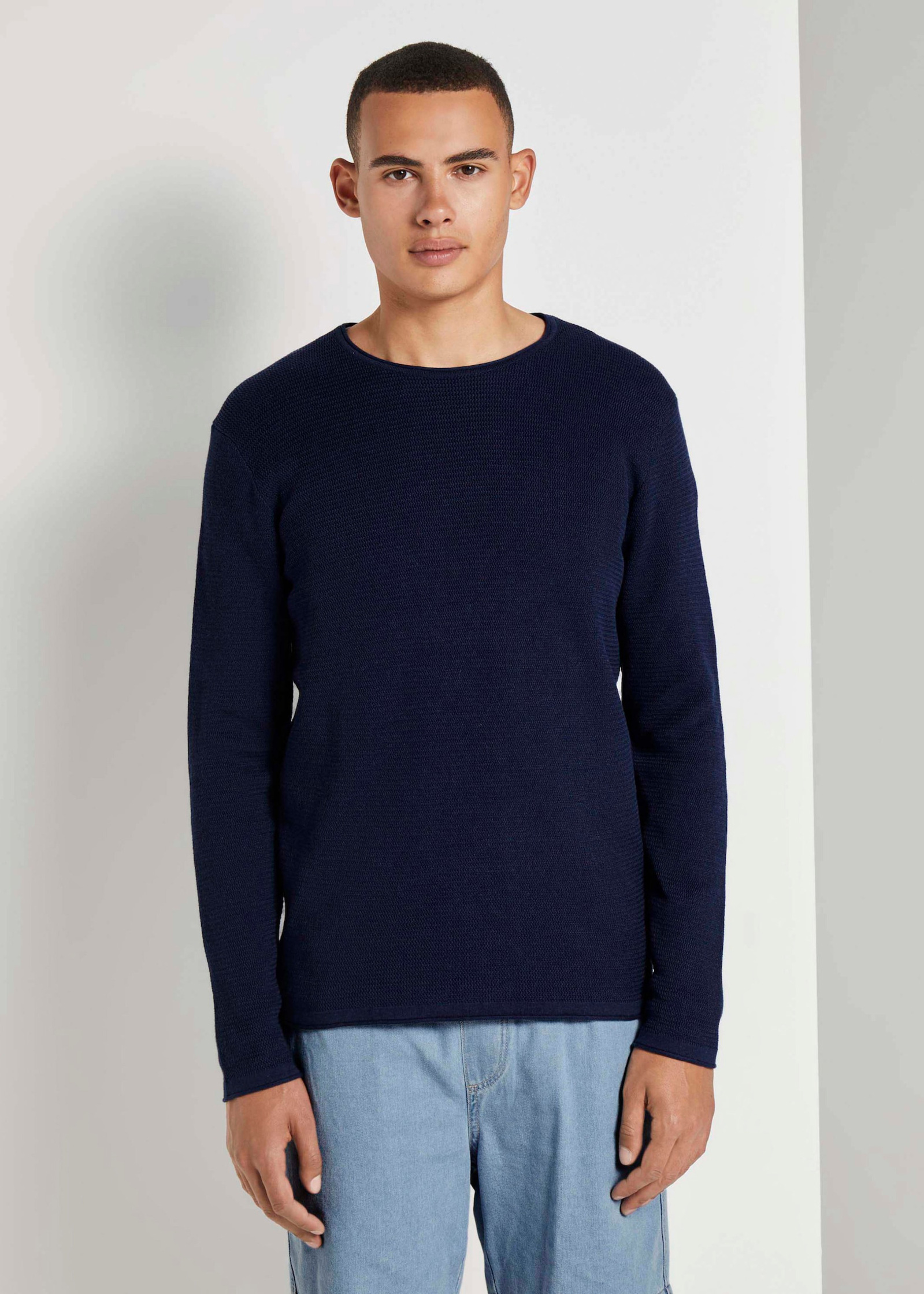 Tom Tailor Textured Sweater Sky Captain Blue Non Solid - 1016090-13684 Tom Tailor Textured Sweater Sky Captain Blue Non Solid - 1016090-13684