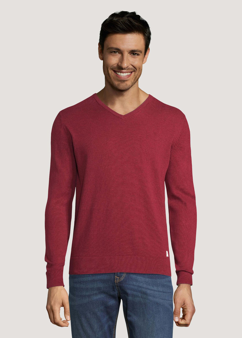 Meski Sweter Tom Tailor Doublepack V Neck Knit Warm Wine Melange - 1030935-18648