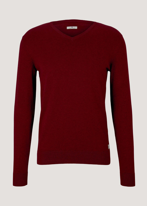 Meski Sweter Tom Tailor Doublepack V Neck Knit Warm Wine Melange - 1030935-18648