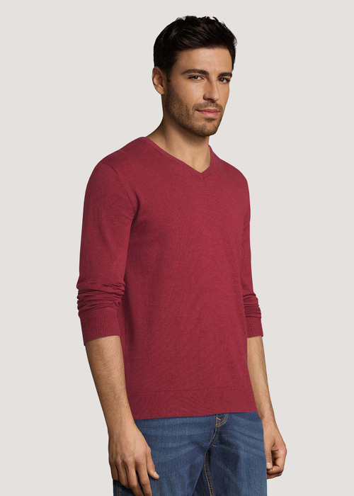 Meski Sweter Tom Tailor Doublepack V Neck Knit Warm Wine Melange - 1030935-18648