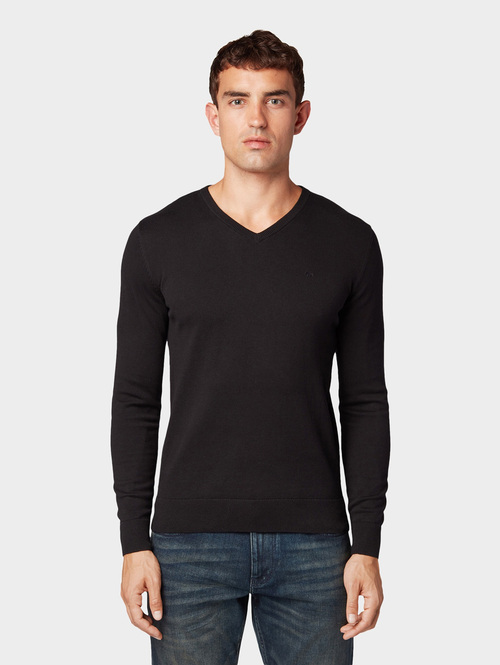 Tom Tailor Basic V Neck Sweater - Black 1012820-29999