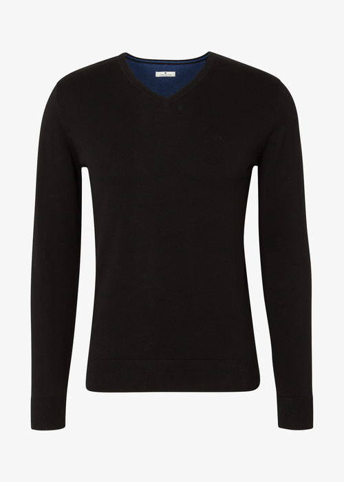 Meski Sweter Tom Tailor Basic V Neck Sweater Black - 1012820-29999