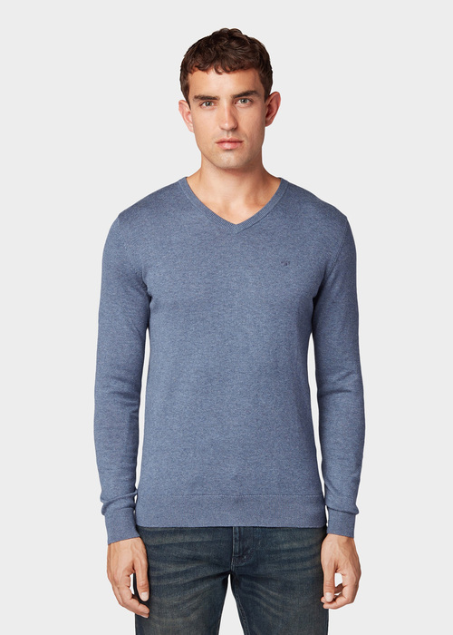 Tom Tailor Basic V Neck Sweater Vintage Indigo Blue Melange - 1012820-18964