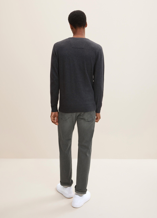 Meski Sweter Tom Tailor Simple Knitted Jumper Black Grey Melange - 1012819-10617