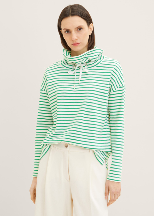 Tom Tailor Textured Sweatshirt Off White Green Stripe - 1024522-31284