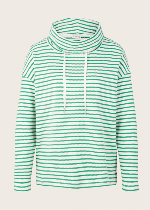 Tom Tailor Textured Sweatshirt Off White Green Stripe - 1024522-31284