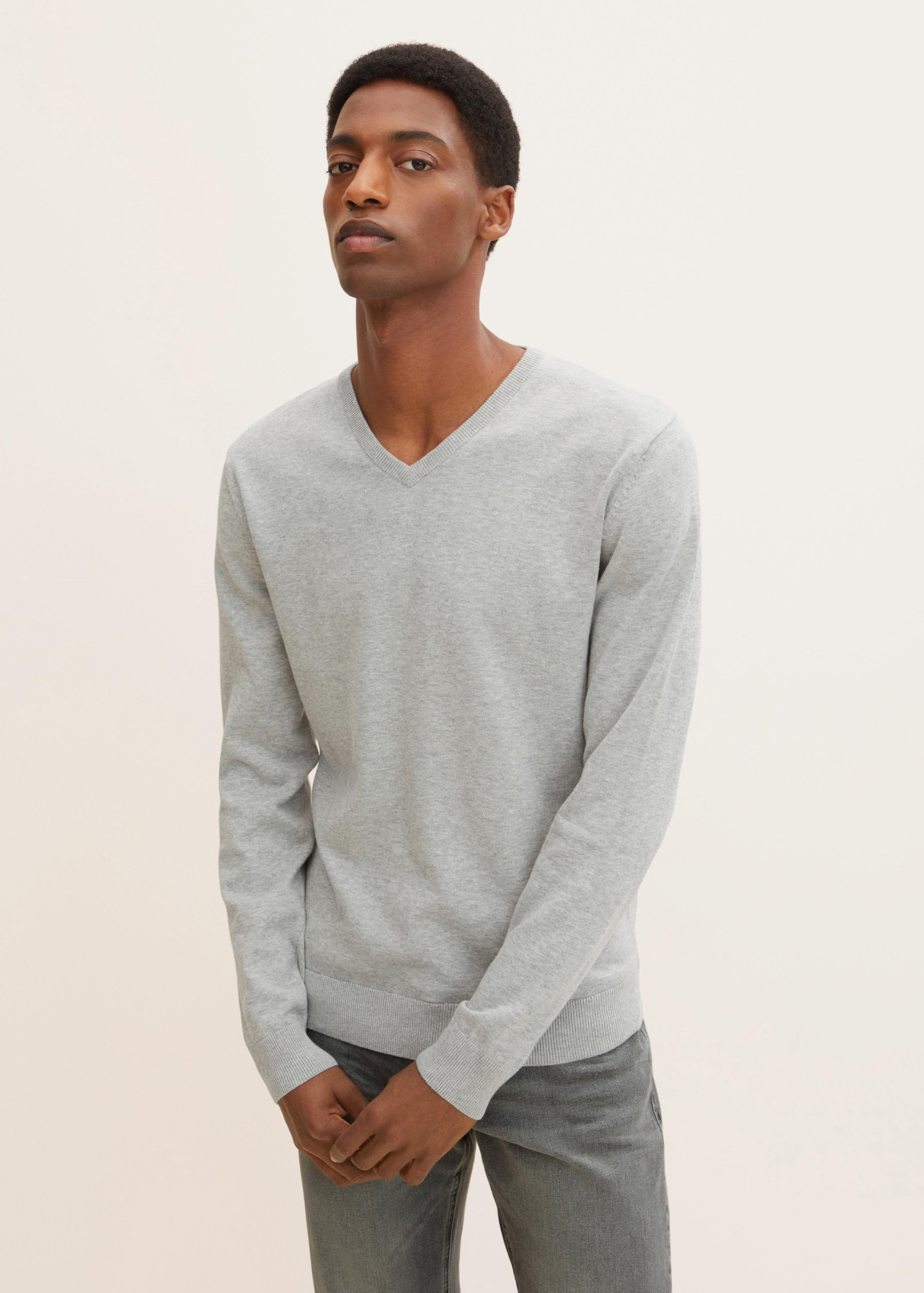 Tom Tailor® Simple Knitted Jumper - Light Soft Grey Melange Size M