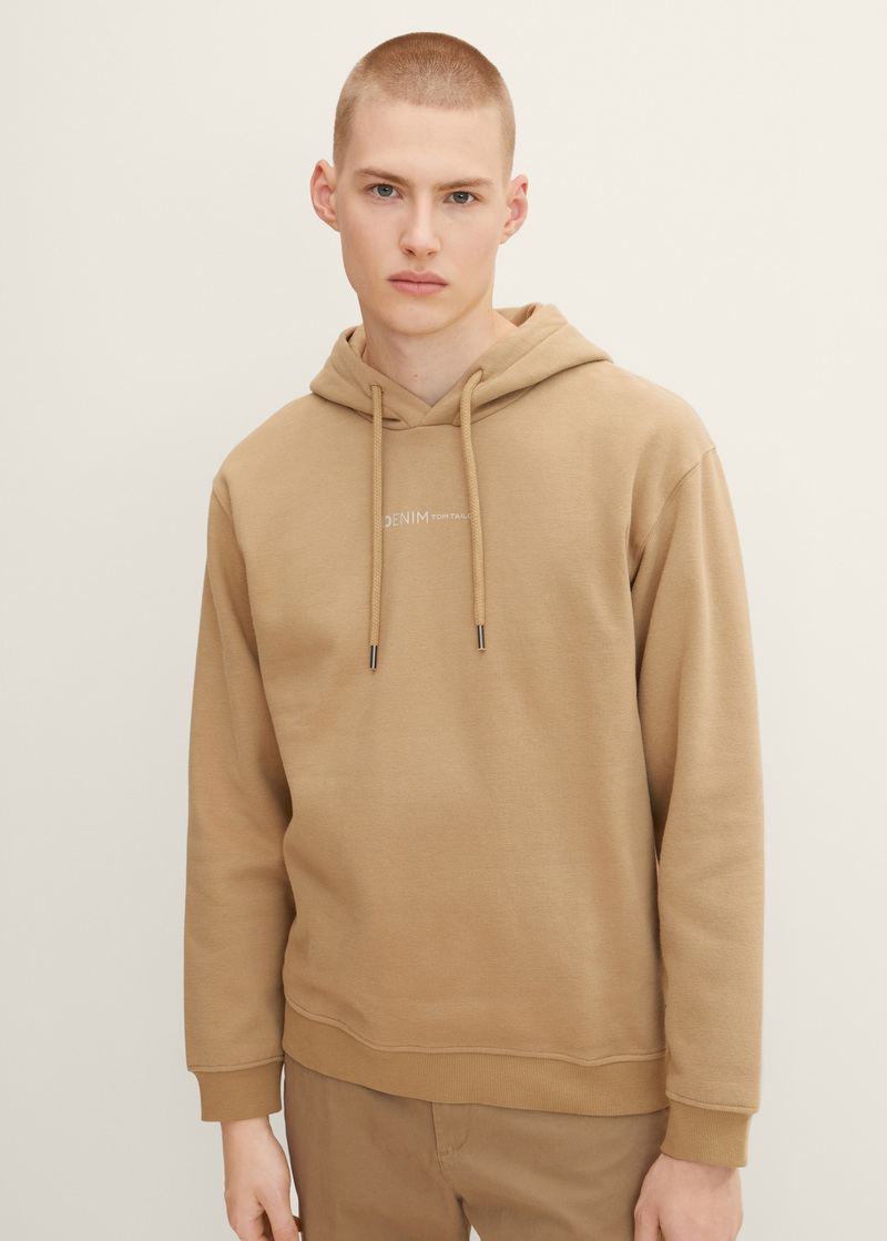 Meska Bluza Denim Tom Tailor Printed Hoodie Splashed Clay Beige - 1033580-12912