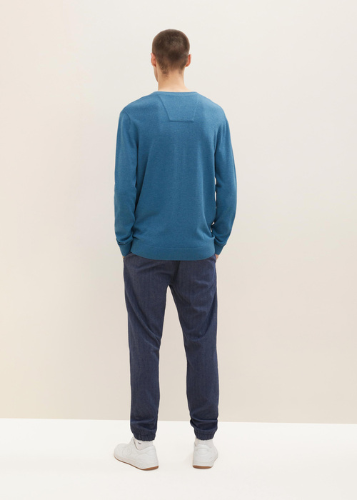 Tom Tailor Mottled Sweater With A V Neckline Medium Blue Ashes Melange - 1027300-28733