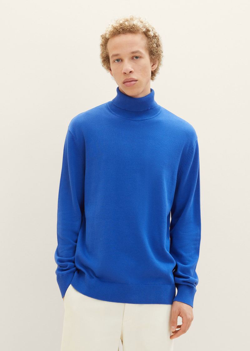 Meski Sweter Tom Tailor Basic Turtleneck Knit Shiny Royal Blue - 1038675-14531