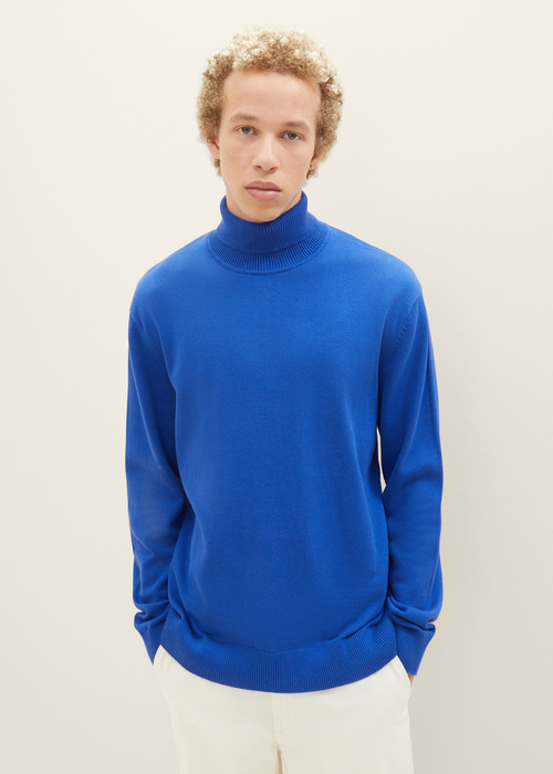 Meski Sweter Tom Tailor Basic Turtleneck Knit Shiny Royal Blue - 1038675-14531