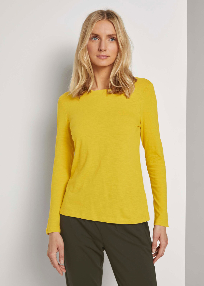 Koszulka Z Dugim Rkawem Tom Tailor T Shirt Turned Neck California Sand Yellow - 1022833-24270