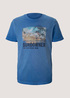 Tom Tailor Overdyed T Shirt With Print Victory Blue - 1026069-20587