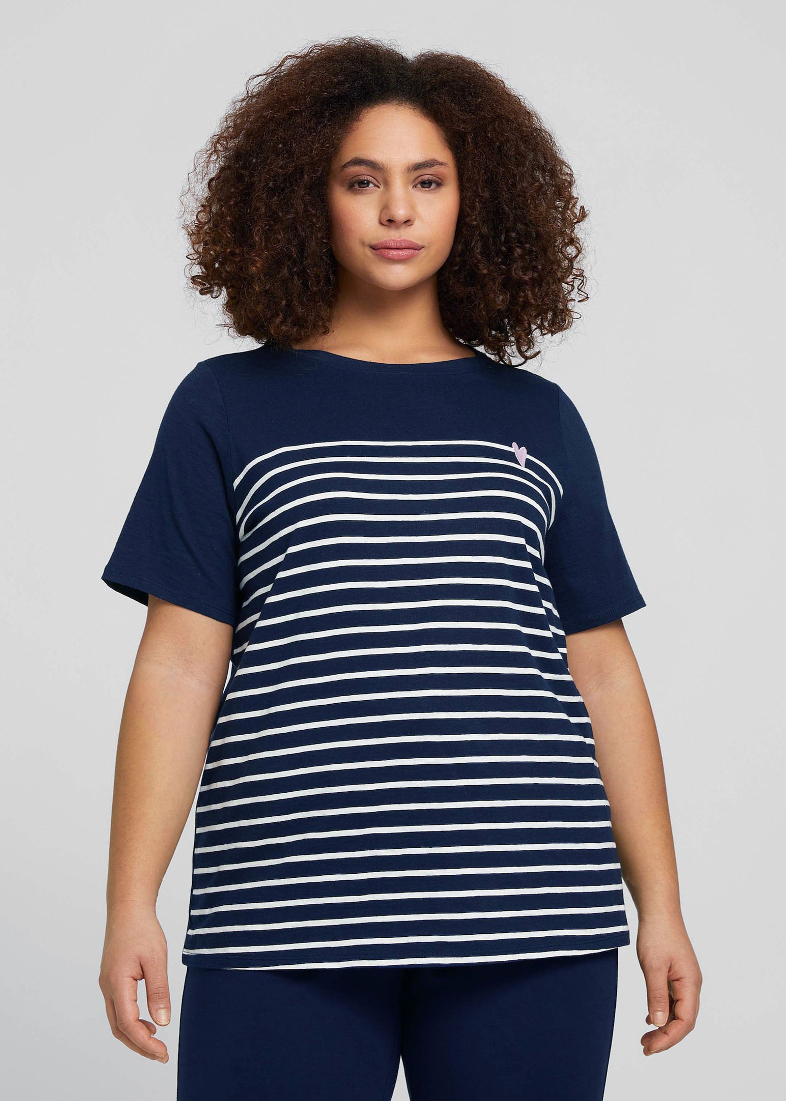 Tom Tailor® Plus Organic Cotton‎ Stripe T-Shirt - Sky Captain Blue Größe 44