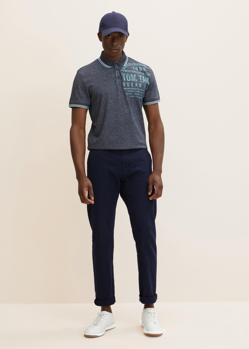 Tom Tailor Polo Shirt With A Text Print Navy Streaky Grindle - 1031607-19924