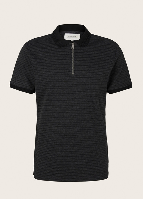 Tom Tailor Halfzip Polo Shirt Black Structured Stripe - 1031655-29797