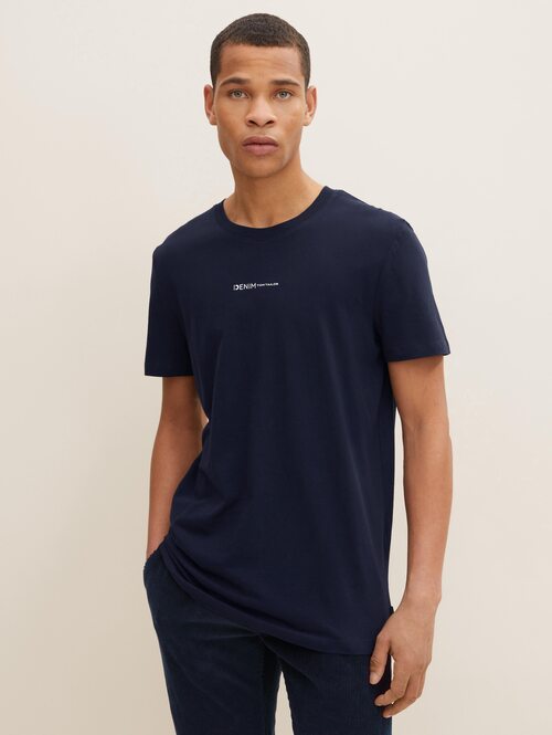 Denim Tom Tailor T-shirt with a logo print - Sky Captain Blue 1032335-10668