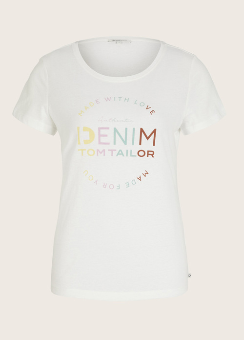 Denim Tom Tailor T Shirt With Logo Print Off White - 1033413-10332