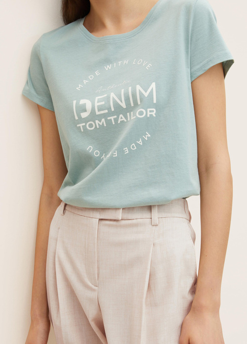 Denim Tom Tailor T Shirt With Logo Print Smoke Green - 1033413-10884