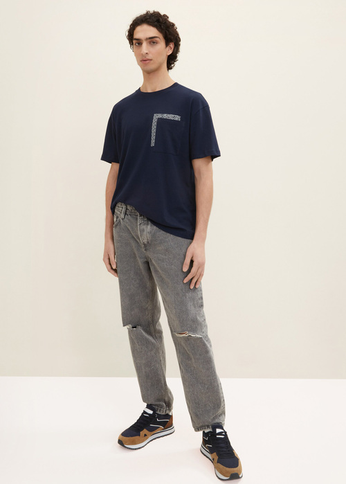 Meski T Shirt Tom Tailor T Shirt Sign Sky Captain Blue - 1035589-10668