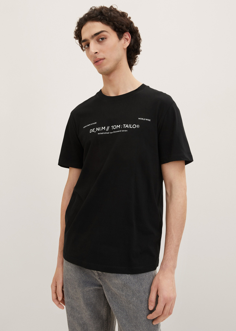 Meski T Shirt Denim Tom Tailor Tshirt Black - 1035581-29999