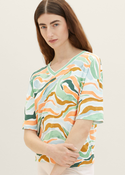 Tom Tailor® Tshirt Floral - Colorful Wavy Design Size L