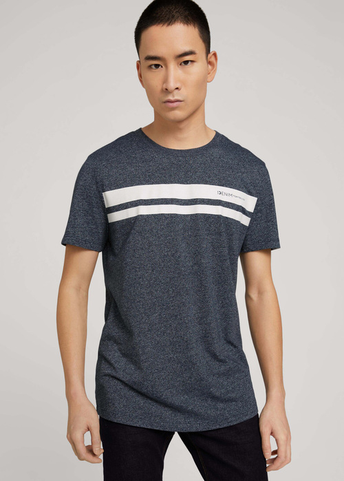 Denim Tom Tailor T-shirt With A Logo Print - Sky Captain Blue Non-solid 1029965-13684