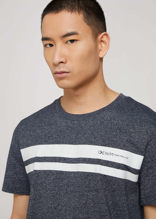 Meski T Shirt Denim Tom Tailor T Shirt With A Logo Print Sky Captain Blue Non Solid - 1029965-13684