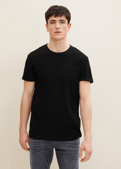 Denim Tom Tailor T-shirt With A Chest Pocket - Black 1030694-29999