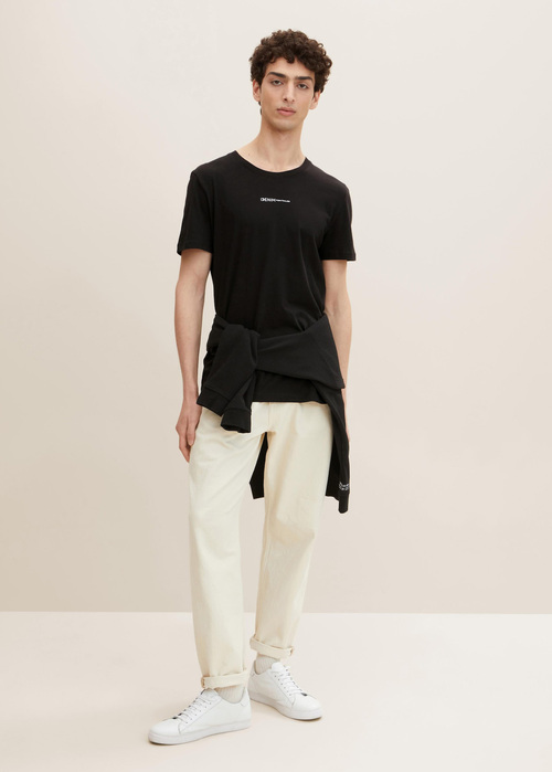 Meski T Shirt Denim Tom Tailor T Shirt With A Logo Print Black - 1032335-29999