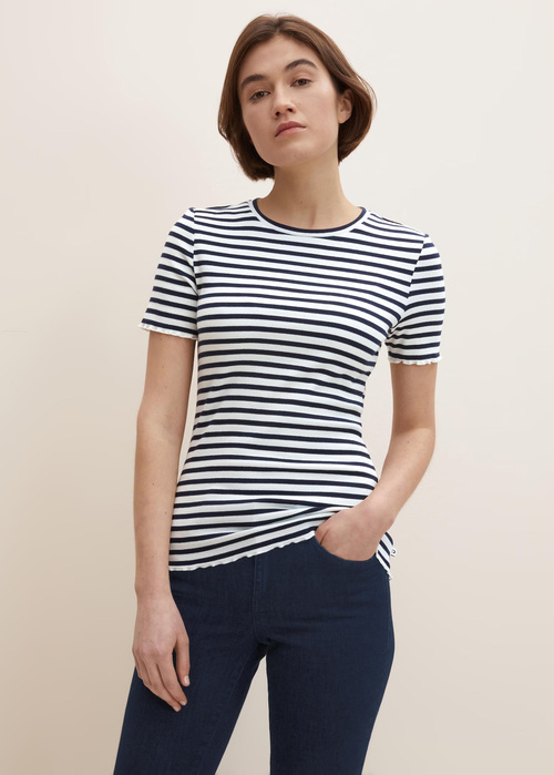 Tom Tailor Slim Fit T Shirt With Stripes Navy White Stripe - 1030941-25924