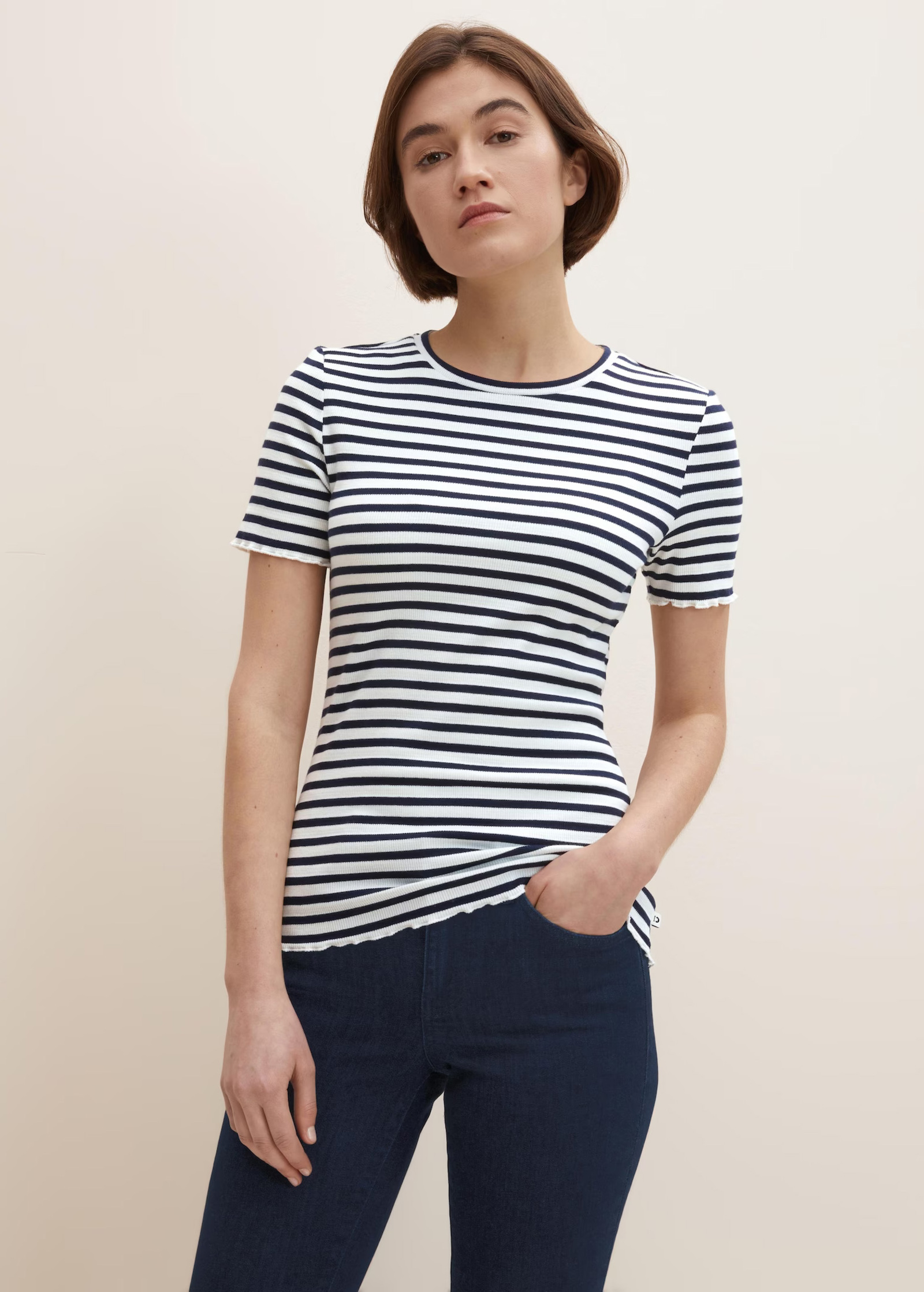Tom Tailor® Slim fit t-shirt with Stripes - Navy White Stripe Size M