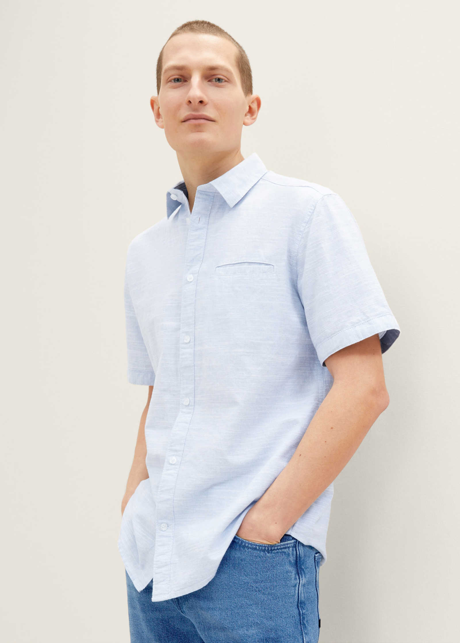 Tom Tailor® 1/2 Shirt - White Blue Fil A Fil Dobby Größe