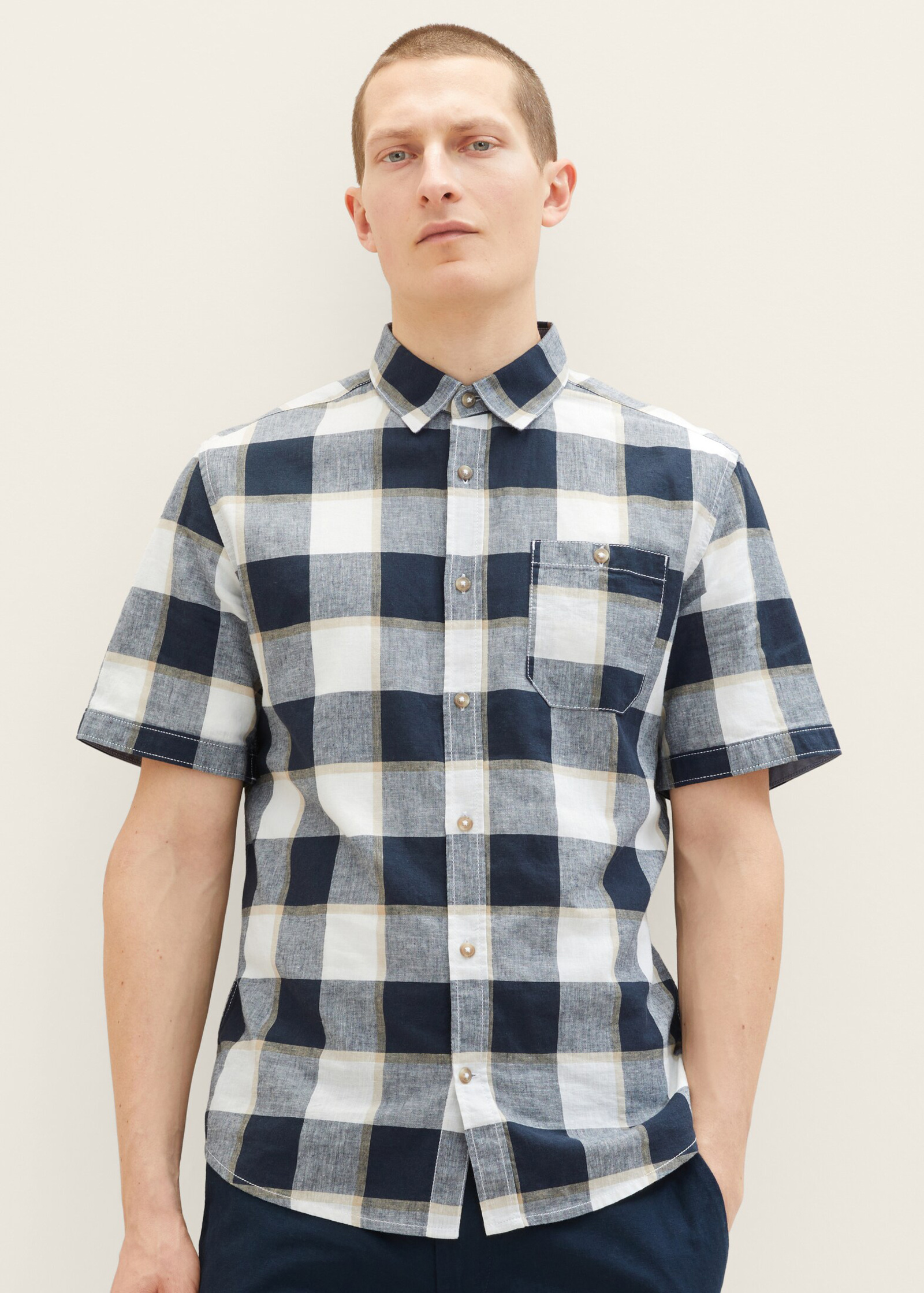 Tom Tailor® Shirt - Navy Off White Beige Check Größe L | Hemden