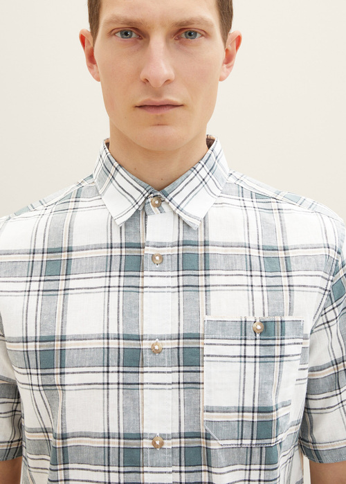 Meska Koszula Materialowe Tom Tailor 12 Shirt Off White Bluish Green Check - 1034902-31239