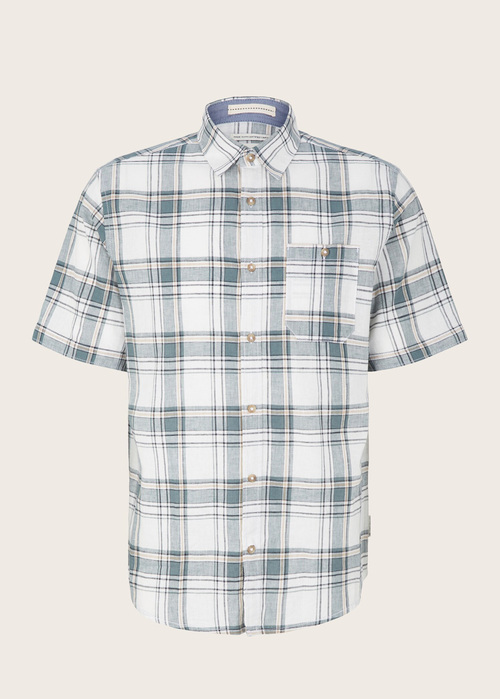Meska Koszula Materialowe Tom Tailor 12 Shirt Off White Bluish Green Check - 1034902-31239