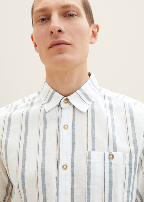 Meska Koszula Materialowe Tom Tailor 12 Shirt Off White Base Big Stripe - 1034902-31240