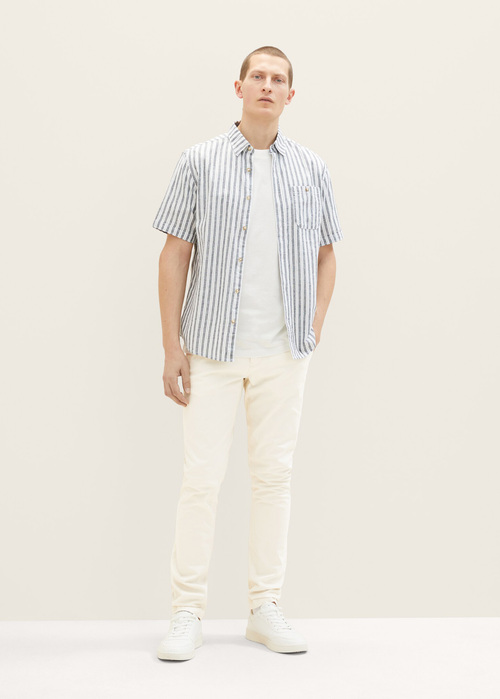 Meska Koszula Materialowe Tom Tailor Shirt Navy Bluish Green Stripe - 1034902-31242