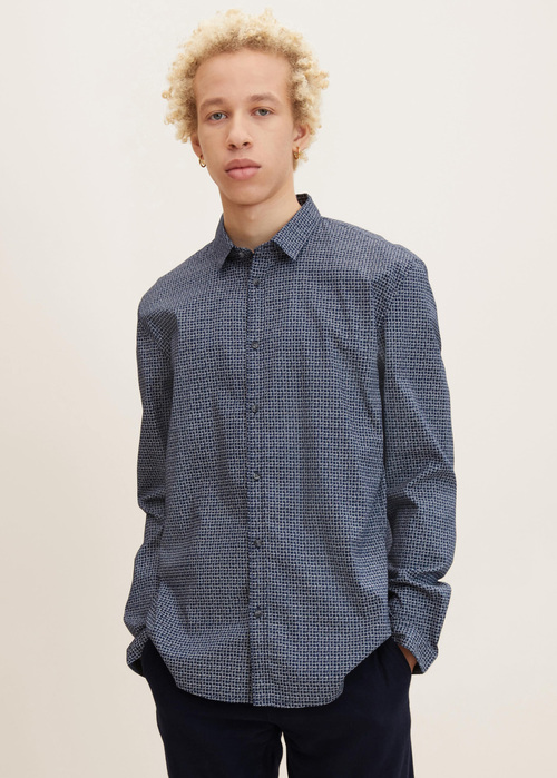 Denim Tom Tailor Slim-fit Shirt With A Print Pattern - Navy Scratched Check Print 1032370-30273