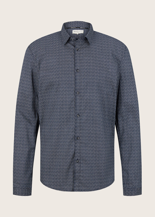 Mska Koszula Materiaowe Denim Tom Tailor Slim Fit Shirt With A Print Pattern Navy Scratched Check Print - 1032370-30273