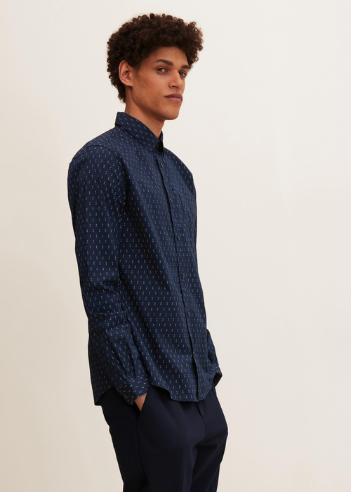 Tom Tailor Shirt With An All Over Print Navy Geometric Design - 1032341-30150