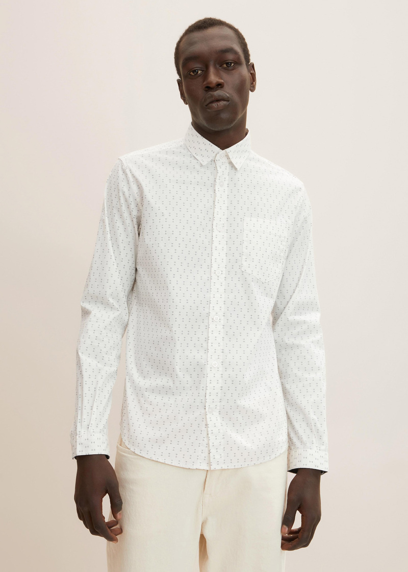 Meska Koszula Materialowe Tom Tailor Shirt With An All Over Print Off White Geometric Design - 1032341-30153