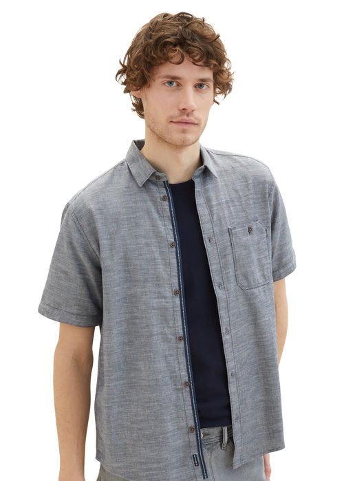 Tom Tailor Short Sleeved Shirt With A Chest Pocket Navy - 1036213-29605